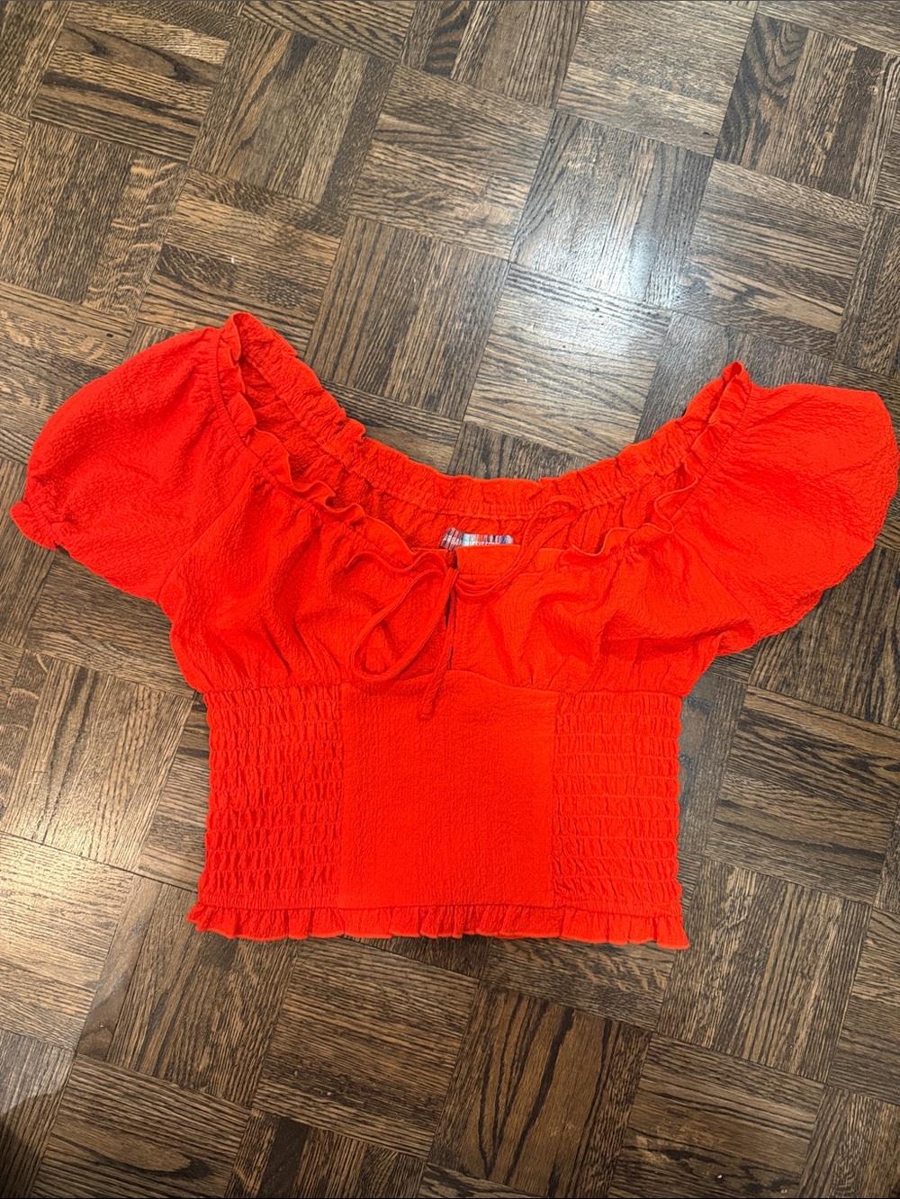 Urban Outfitters Bright Red Off-Shoulder Smocked Crop Top